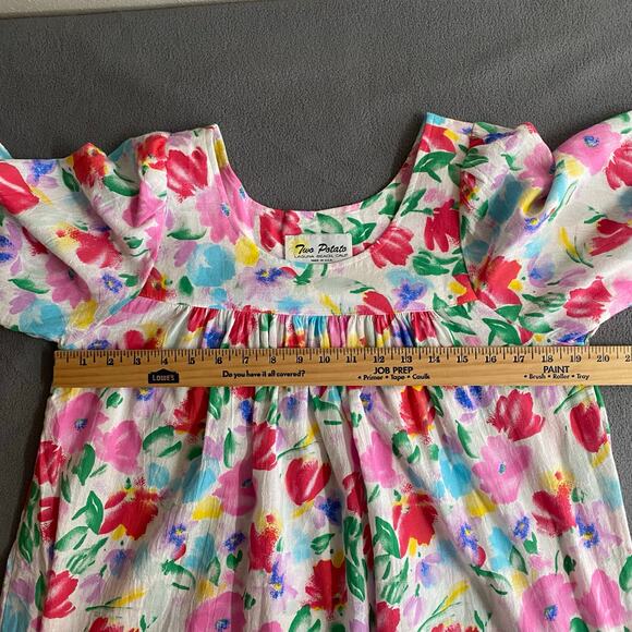 Vtg 80s 90s NOS Two Potato Watercolor Floral Tiered Muumuu Dress XS Granny Chic - Picture 11 of 16